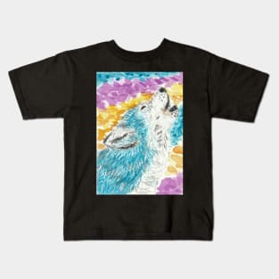 Howling blue  wolf Kids T-Shirt
